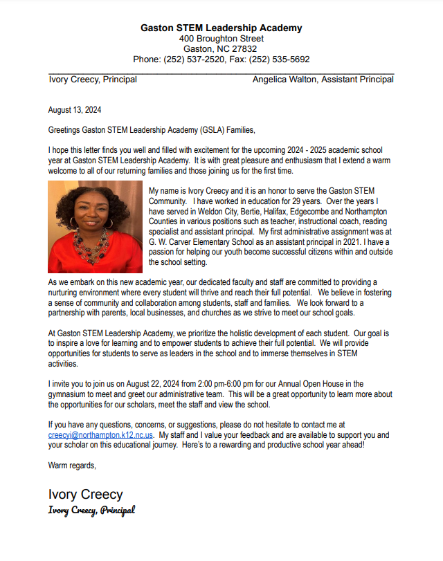 2024-25 Welcome Letter 